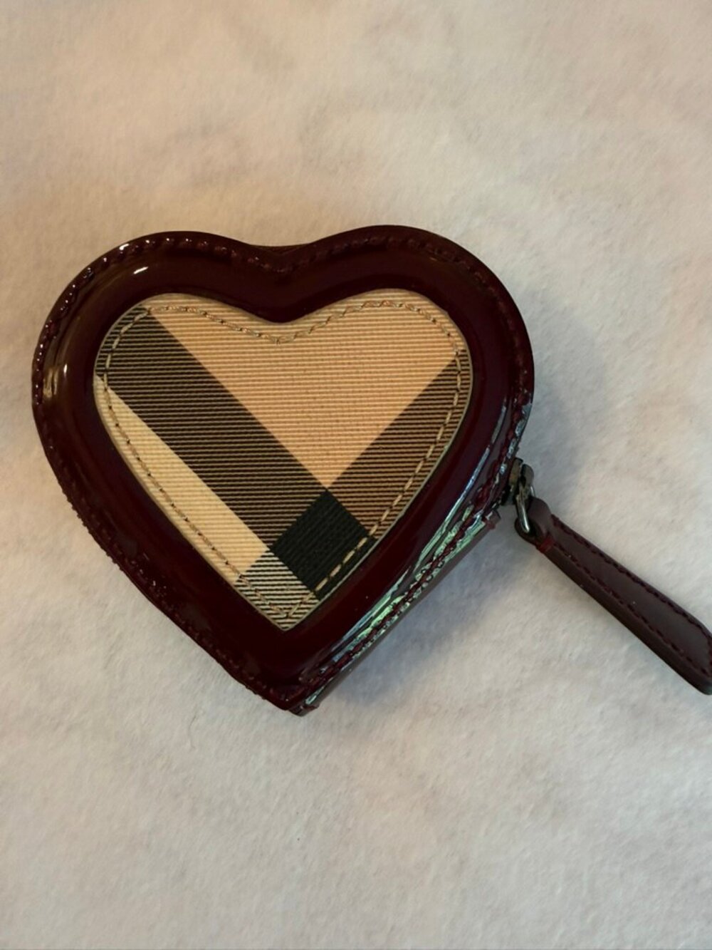 Burberry Nova Compact Check Coin Purse - Heart Shaped